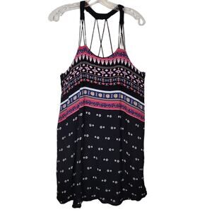 Jealous Tomato Tank Mini Dress Floral Sleeveless Spaghetti Straps Black Large
